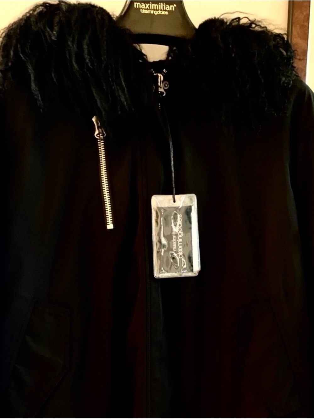 Maximilian Black Shearling-Trim Hooded Jacket